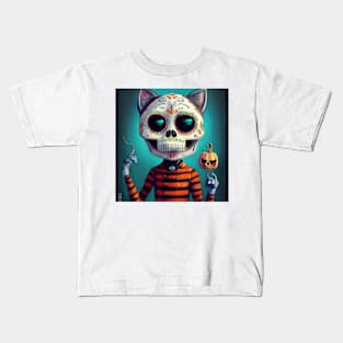 Halloween Sugar Skull Cat #2 Kids T-Shirt